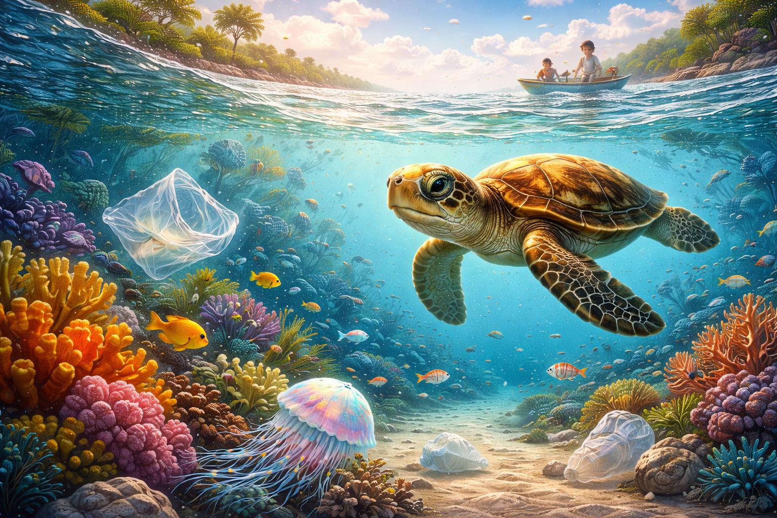 Samudra Biru dan Penyu yang Mengira Plastik Adalah Bulan